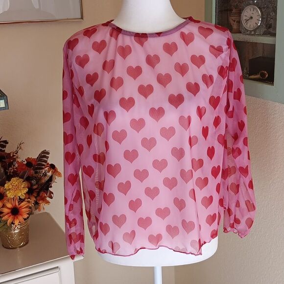 Groovy Gal Heart Sheer Top. Elevated Indie, Akubi, Whimsical - Picture 1 of 7